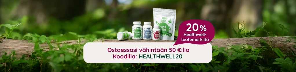 Osta 50 eurolla, saat koodilla 20 % Healthwell-tuotemerkilt